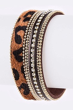 PONY LEATHER LEOPARD PRINT MAGNETIC BRACELET
