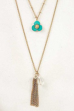 FLORAL CHAIN TASSEL PENDANT NECKLACE