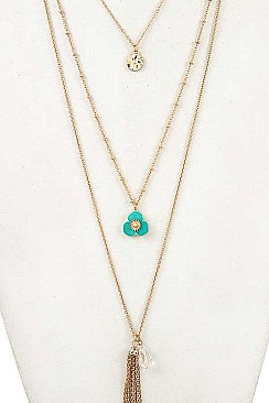 FLORAL CHAIN TASSEL PENDANT NECKLACE