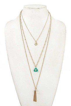 FLORAL CHAIN TASSEL PENDANT NECKLACE
