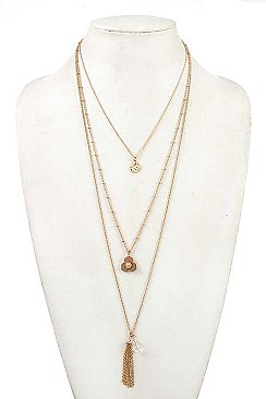 FLORAL CHAIN TASSEL PENDANT NECKLACE