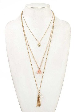 FLORAL CHAIN TASSEL PENDANT NECKLACE