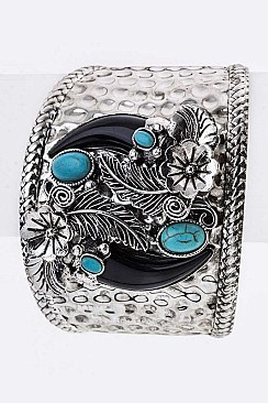 ADJUSTABLE HORN & FLOWER STONE CUFF