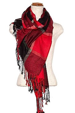 FRINGED END PLAID PATTERN SCARF