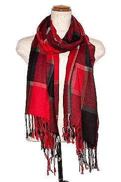 FRINGED END PLAID PATTERN SCARF