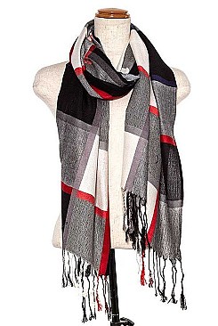 FRINGED END PLAID PATTERN SCARF