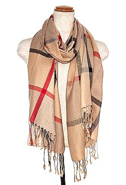 FRINGED END PLAID PATTERN SCARF