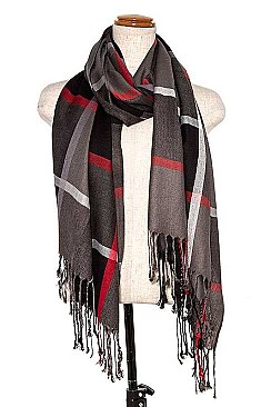 FRINGED END PLAID PATTERN SCARF