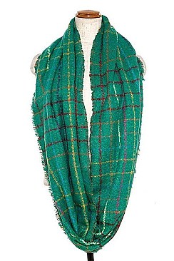 FRINGE TRIM CHECKERED INFINITY SCARF