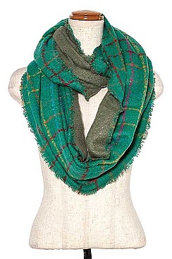 FRINGE TRIM CHECKERED INFINITY SCARF