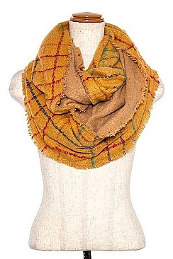 FRINGE TRIM CHECKERED INFINITY SCARF