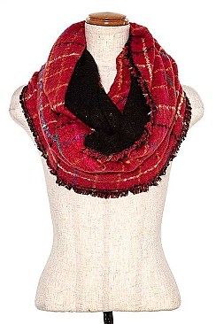 FRINGE TRIM CHECKERED INFINITY SCARF