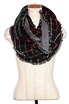 FRINGE TRIM CHECKERED INFINITY SCARF
