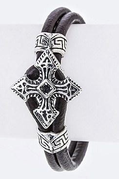 Classic Cross Toggle Leather Bracelet LAEML8067