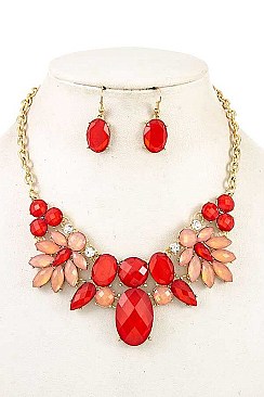 FACETED SEMI ORNATE GEM BIB NECKLACE SET