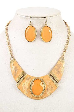 OVAL STONE BIB METAL LINK NECKLACE SET