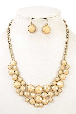 ROUND FACETED STONE BIB NECKLACE SET