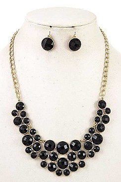 ROUND FACETED STONE BIB NECKLACE SET