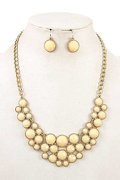 ROUND FACETED STONE BIB NECKLACE SET