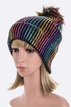 Pack of 12 Metallic Foil Beanie with Pom-Pom