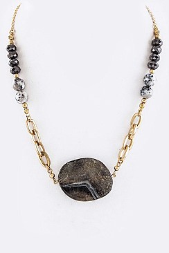 MIXED PEBBLE STONE CHAIN NECKLACE
