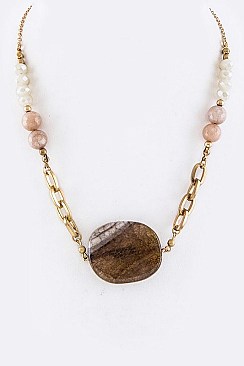 MIXED PEBBLE STONE CHAIN NECKLACE