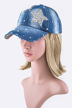Stars Crystal Embellished Fashion Denim Cap LA-EMH8475