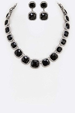 LINKED SQUARE CRYSTAL NECKLACE SET