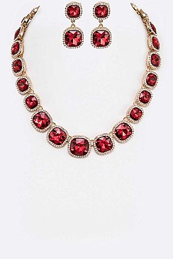 LINKED SQUARE CRYSTAL NECKLACE SET