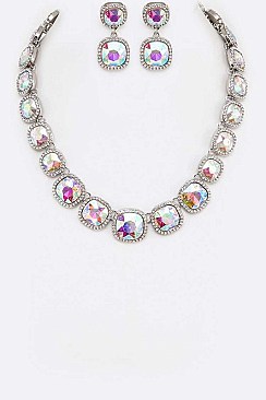 LINKED SQUARE CRYSTAL NECKLACE SET