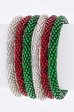 Pack of 12 Decorative Christmas Color Nepal Roll Up Bracelets Set