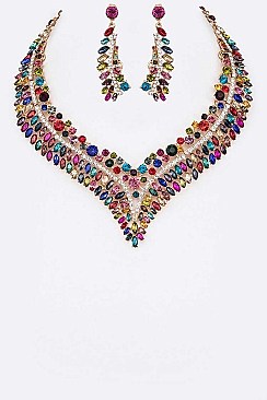CRYSTAL ADORNED COLLAR STATEMENT NECKLACE SET