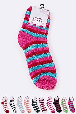 Pack of (12 Pairs) Assorted Plush Striped Socks LA-SO385