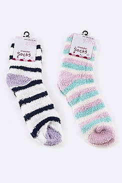 Pack of (12 Pairs) Assorted Plush Striped Socks LA-SO385