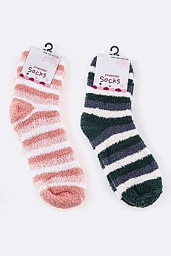 Pack of (12 Pairs) Assorted Plush Striped Socks LA-SO385