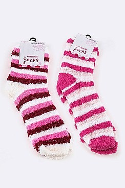 Pack of (12 Pairs) Assorted Plush Striped Socks LA-SO385