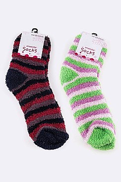 Pack of (12 Pairs) Assorted Plush Striped Socks LA-SO385