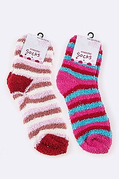 Pack of (12 Pairs) Assorted Plush Striped Socks LA-SO385