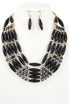 MULTI LAYERED BEADS BIB NECKLACE SET