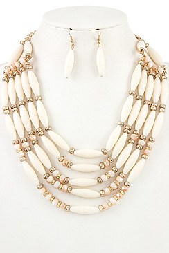 MULTI LAYERED BEADS BIB NECKLACE SET