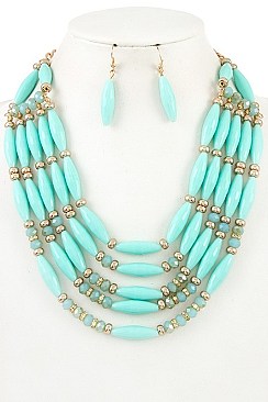 MULTI LAYERED BEADS BIB NECKLACE SET