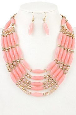 MULTI LAYERED BEADS BIB NECKLACE SET