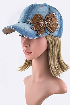 Crystal & Sequins Bow Fashion Denim Cap LA-35018-MF072