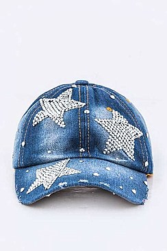 Stars Crystal Embellished Fashion Denim Cap LA-EMH8475