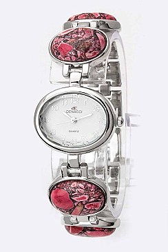 Stylish Oval Stones Bracelet Watch LA-575