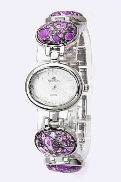Stylish Oval Stones Bracelet Watch LA-575