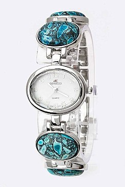 Stylish Oval Stones Bracelet Watch LA-575