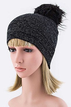 Pack of (12 Pieces) Assorted Pre Pack Classy Lurex Fur Pom Beanie LA-HT502