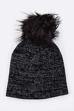 Pack of (12 Pieces) Assorted Pre Pack Classy Lurex Fur Pom Beanie LA-HT502