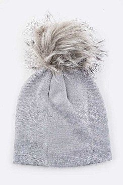 Pack of (12 Pieces) Assorted Pre Pack Classy Lurex Fur Pom Beanie LA-HT502